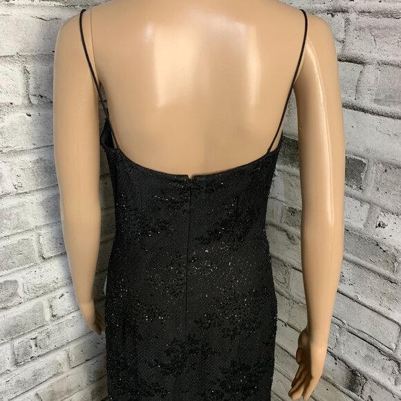 Carmen Marc Valvo Black Beaded Long Evening Formal Maxi Slip Dress Gown - Picture 8 of 16